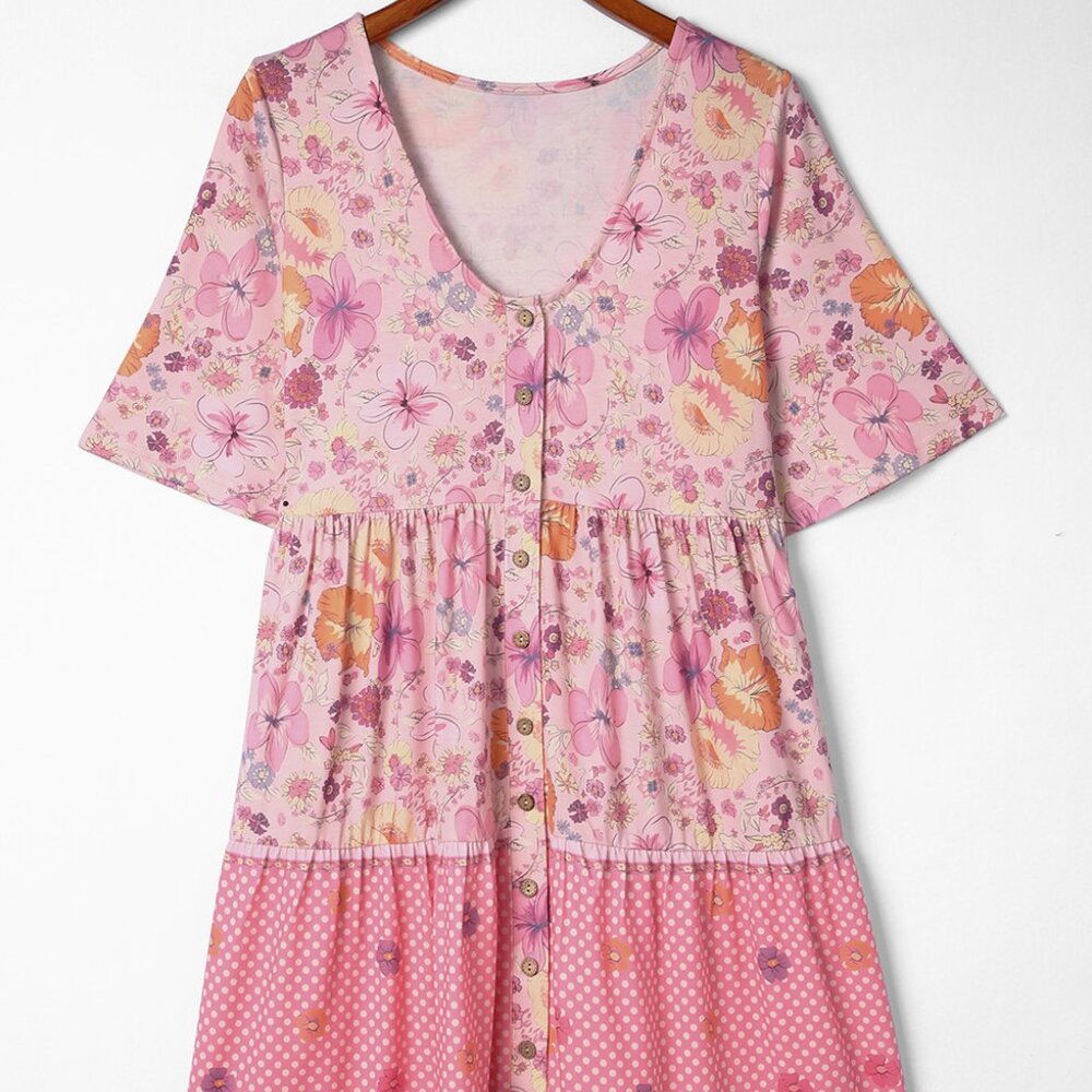 B256 Multicolor Hibiscus Floral Print Ruffle Mini Dress - Picture 11 of 12